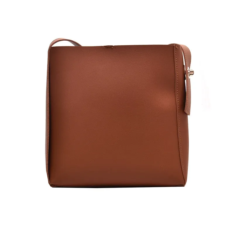 Back to College 2 Pcs/set Small PU Leather Bucket Crossbody Composite Bags for Women 2021 Trend Branded Trending Shoulder Handbags and Purses