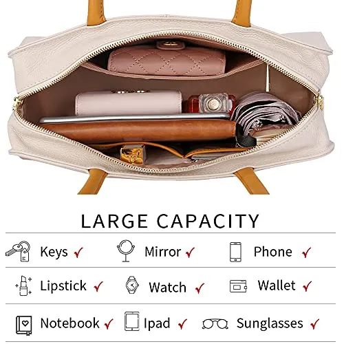BOSTANTEN Women Designer Handbags Genuine Soft Leather Top Handle Purses and Handbags Satchel Shoulder Bag， Beige