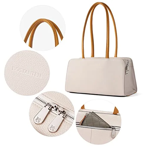 BOSTANTEN Women Designer Handbags Genuine Soft Leather Top Handle Purses and Handbags Satchel Shoulder Bag， Beige