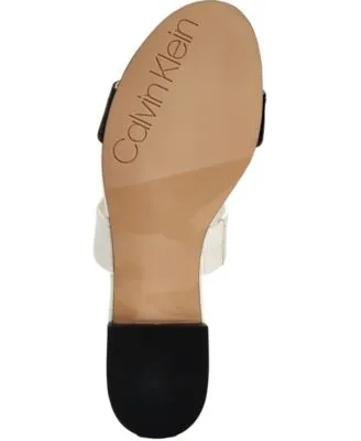 CALVIN KLEIN Womens Black Croc Two-Band Slide Comfort Logo Elliana Round Toe Block Heel Slide Sandals Shoes M