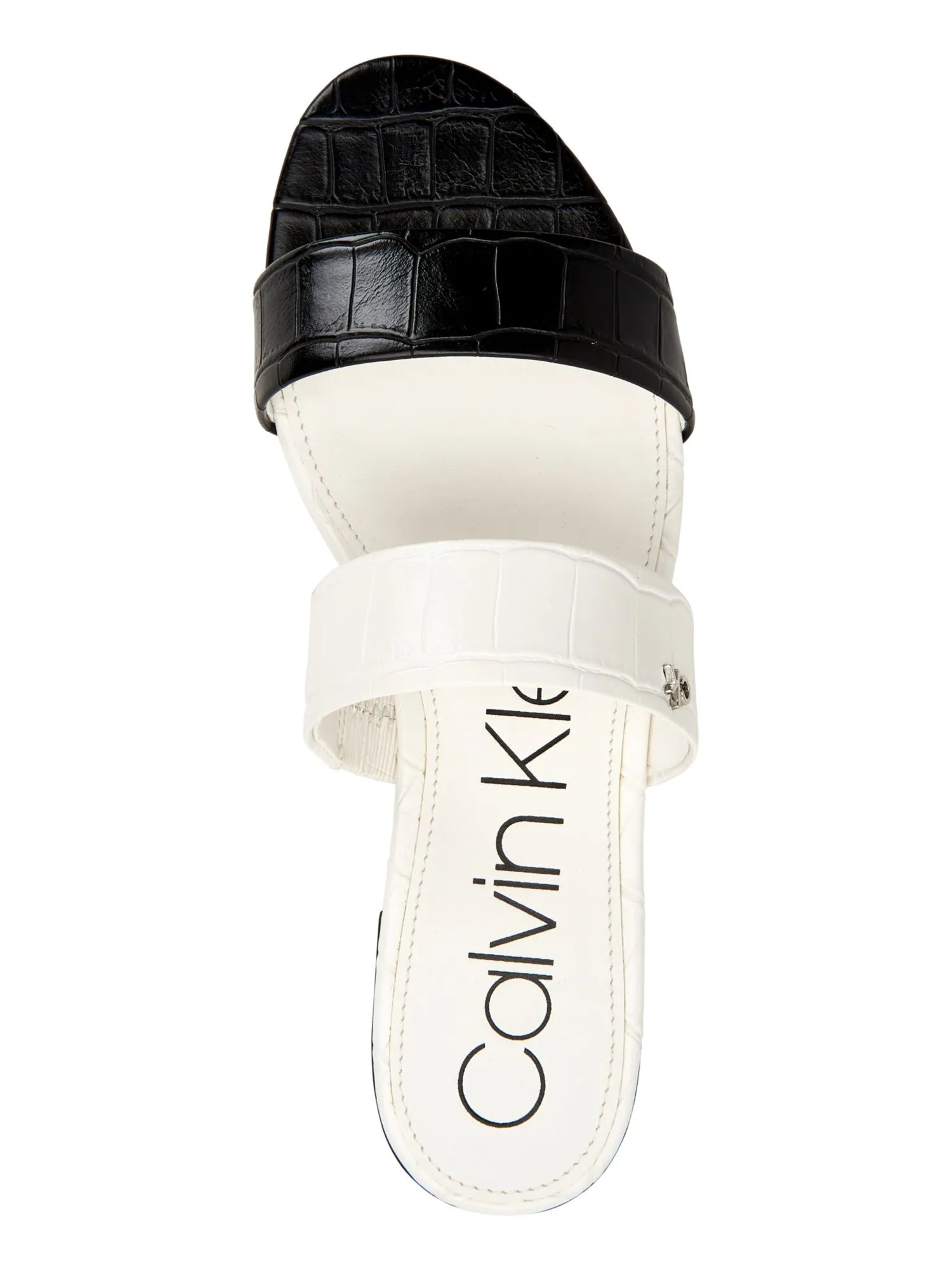 CALVIN KLEIN Womens Black Croc Two-Band Slide Comfort Logo Elliana Round Toe Block Heel Slide Sandals Shoes M