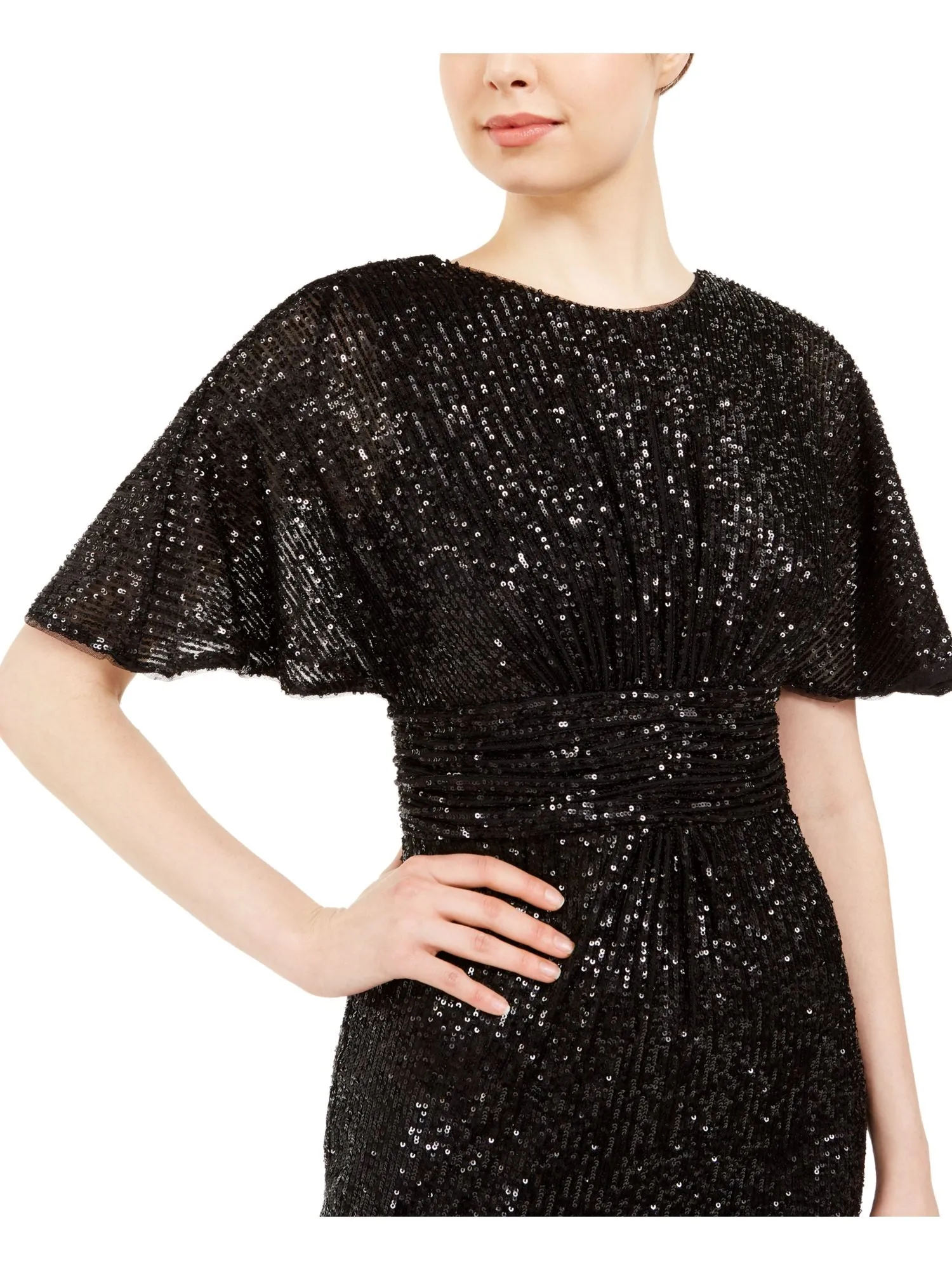 CALVIN KLEIN Womens Sequined Bell Sleeve Crew Neck Above The Knee Party Sheath Dress