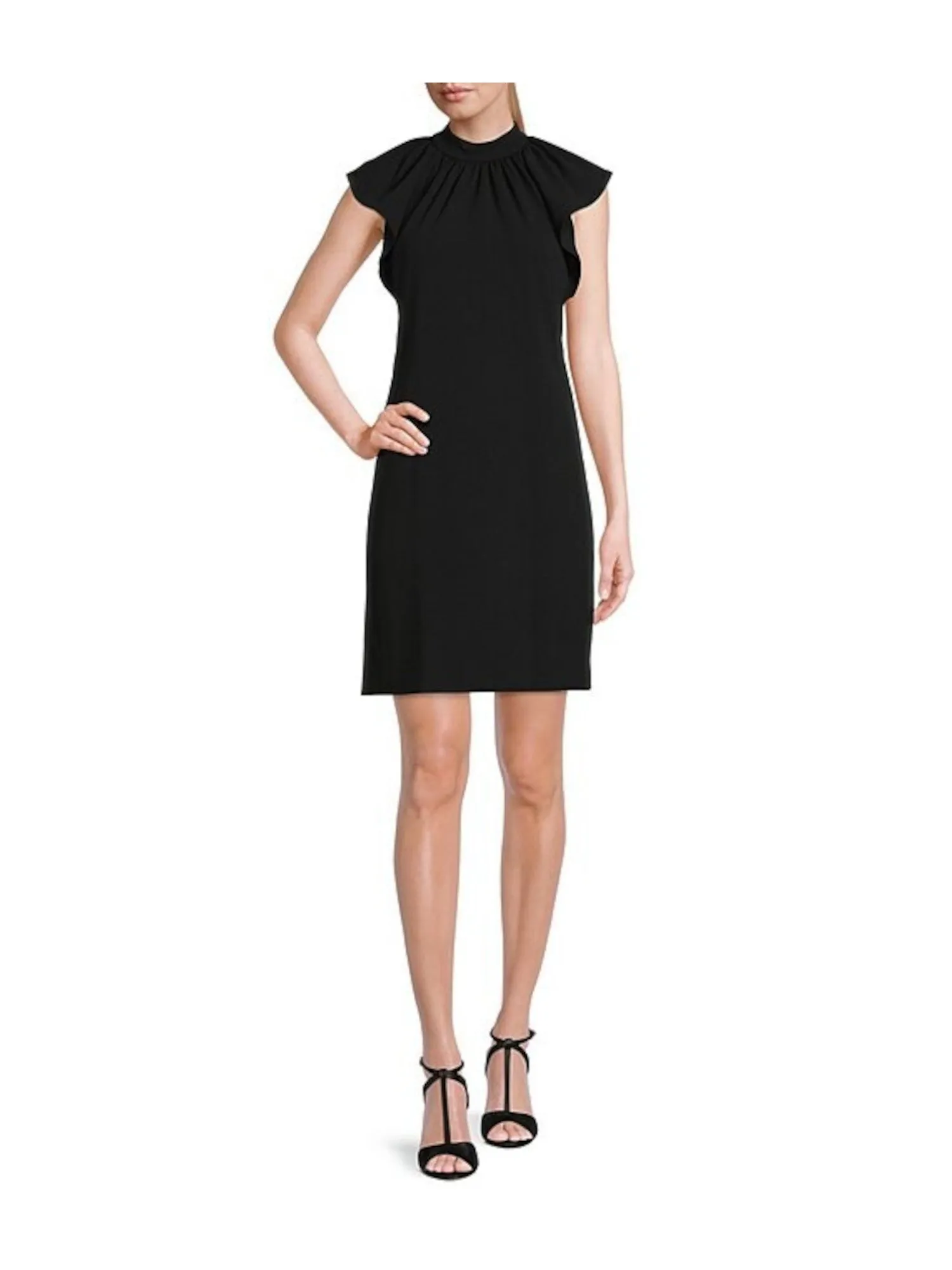 CALVIN KLEIN Womens Stretch Ruched Mock Neck Above The Knee Wear To Work Sheath Dress