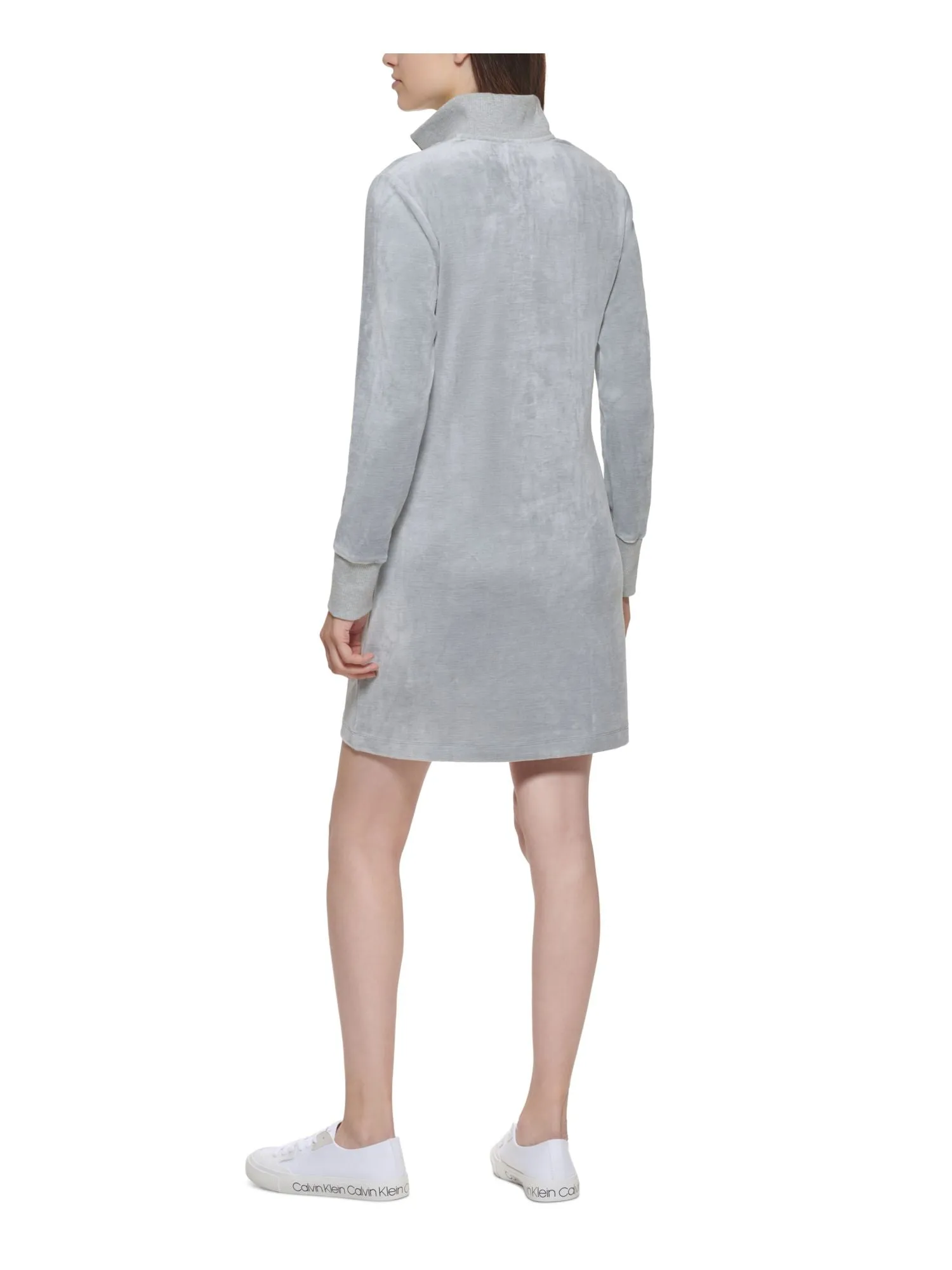 CALVIN KLEIN Womens Stretch Zippered Long Sleeve Stand Collar Above The Knee Shift Dress