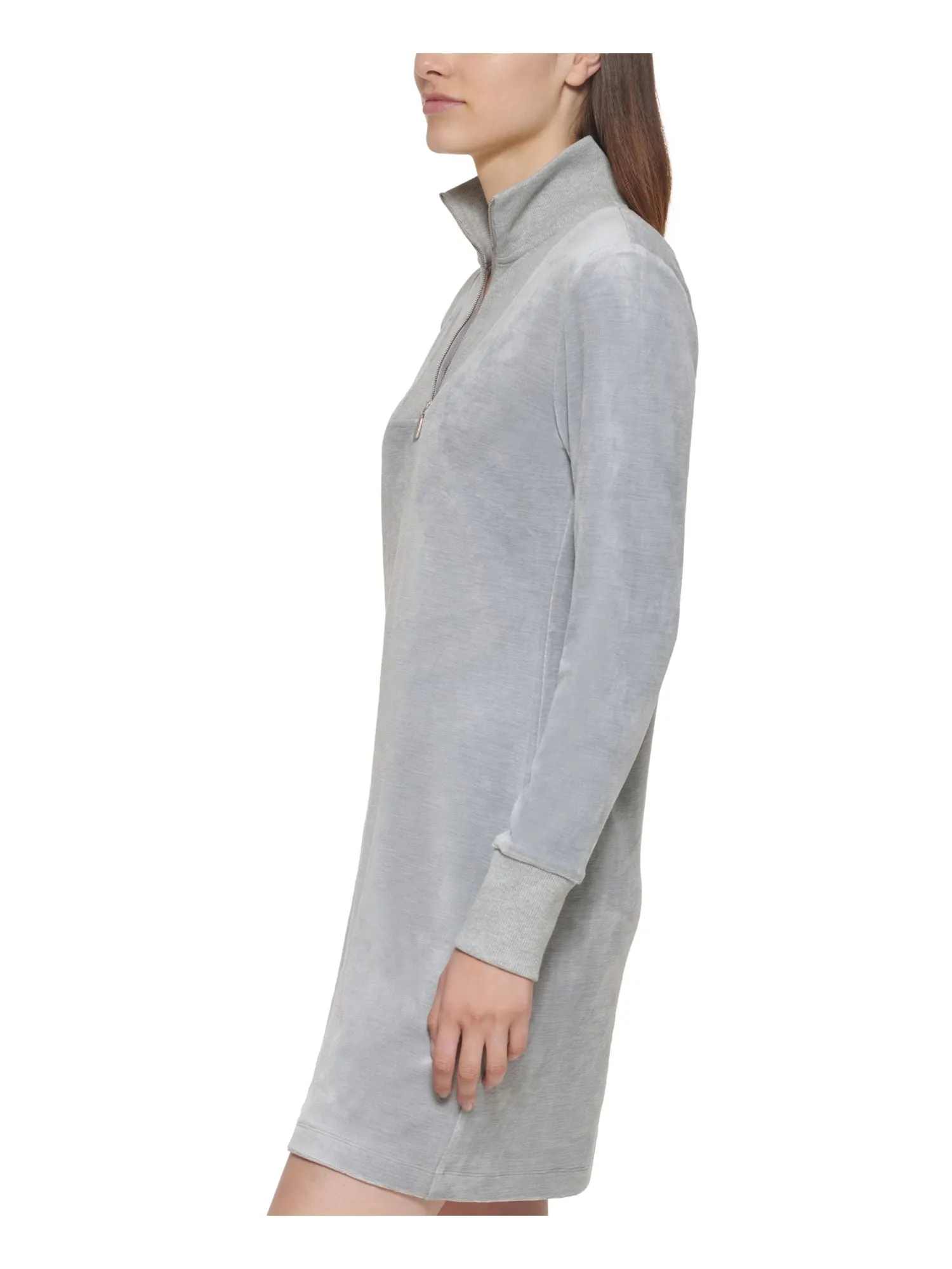 CALVIN KLEIN Womens Stretch Zippered Long Sleeve Stand Collar Above The Knee Shift Dress