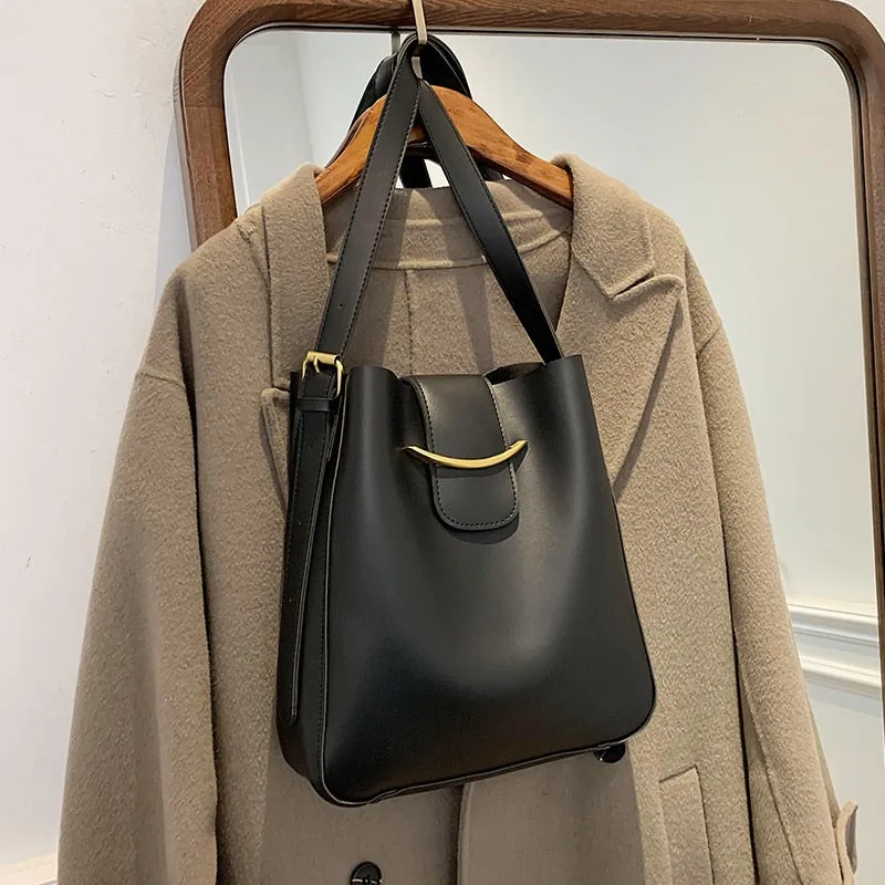 Christmas Gift 2 Pcs/set Vintage Simple Small PU Leather Bucket Crossbody Bags For Women 2021 Designer Lady Luxury Black Shoulder Handbags