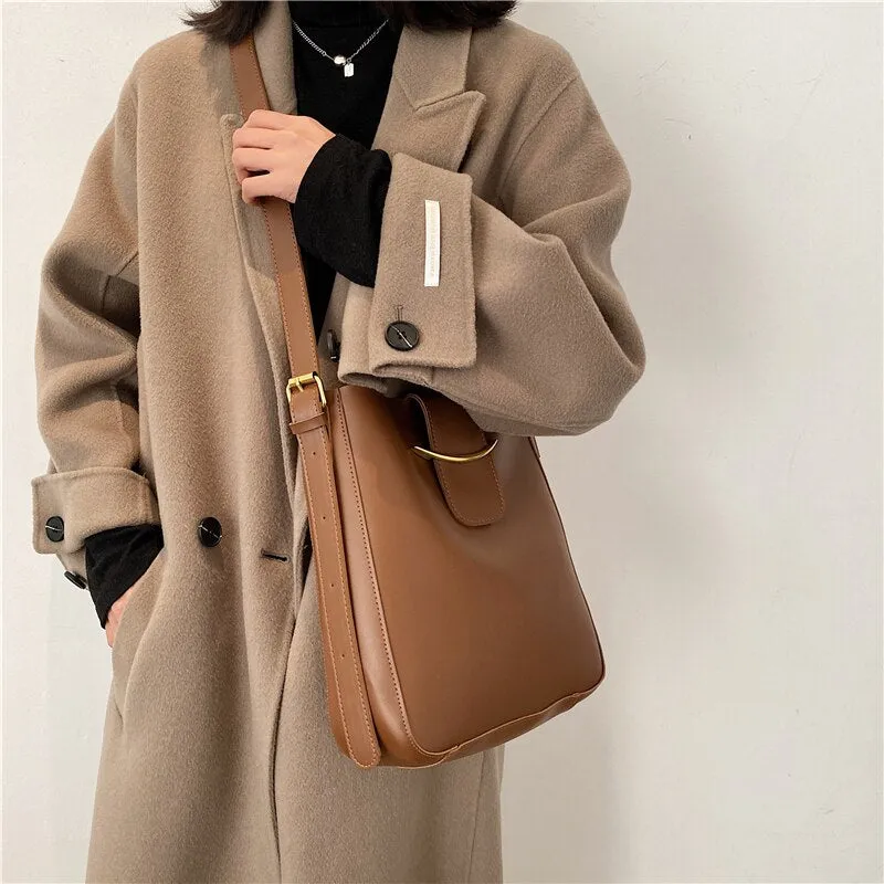 Christmas Gift 2 Pcs/set Vintage Simple Small PU Leather Bucket Crossbody Bags For Women 2021 Designer Lady Luxury Black Shoulder Handbags