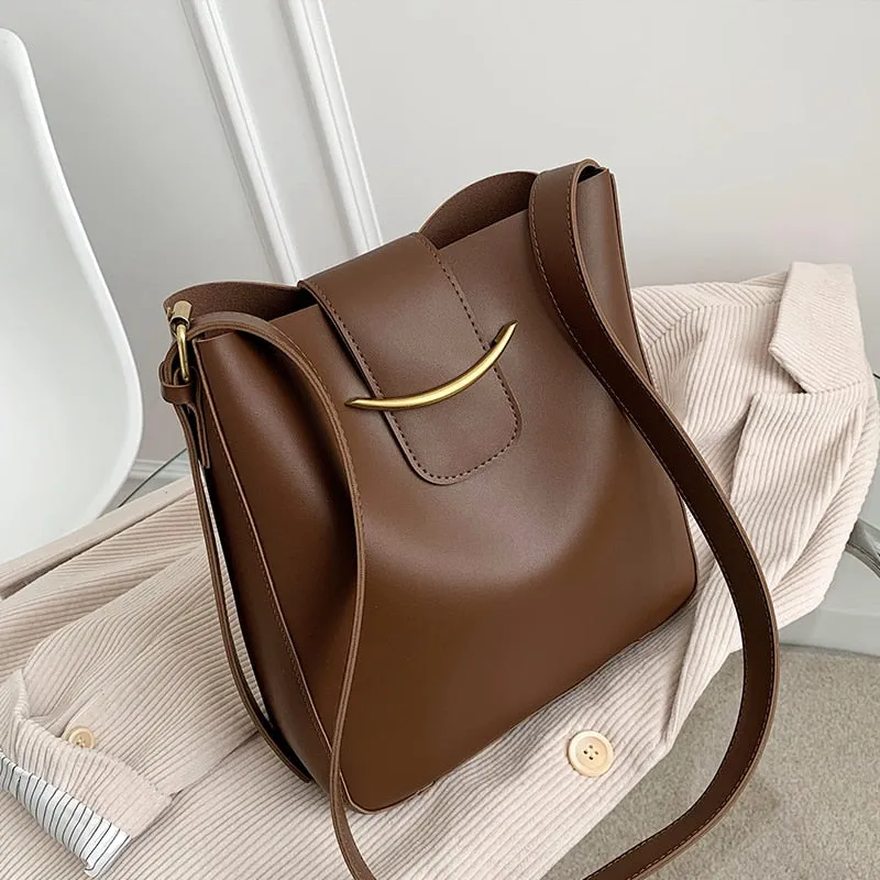 Christmas Gift 2 Pcs/set Vintage Simple Small PU Leather Bucket Crossbody Bags For Women 2021 Designer Lady Luxury Black Shoulder Handbags
