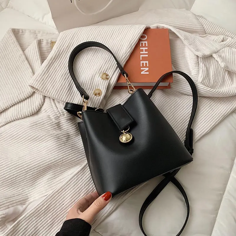 Christmas Gift Mini PU Leather Bucket Crossbody Bags For Women 2021 Fashion Branded Trendy Shoulder Handbags And Purses Solid Color