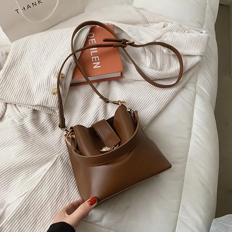 Christmas Gift Mini PU Leather Bucket Crossbody Bags For Women 2021 Fashion Branded Trendy Shoulder Handbags And Purses Solid Color