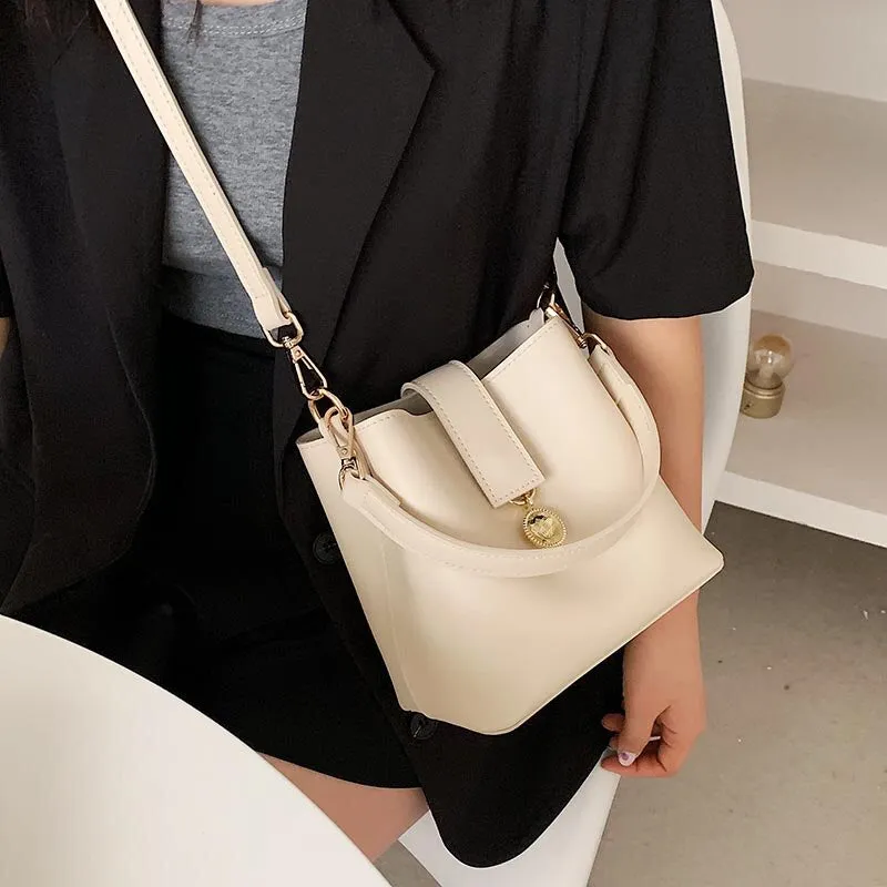 Christmas Gift Mini PU Leather Bucket Crossbody Bags For Women 2021 Fashion Branded Trendy Shoulder Handbags And Purses Solid Color