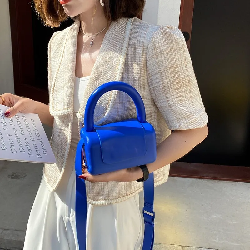 Christmas Gift Mini PU Leather Top Handle Crossbody Bags with Short Handle for Women 2021 Summer Fashion Trends Purses and Handbags Blue Green