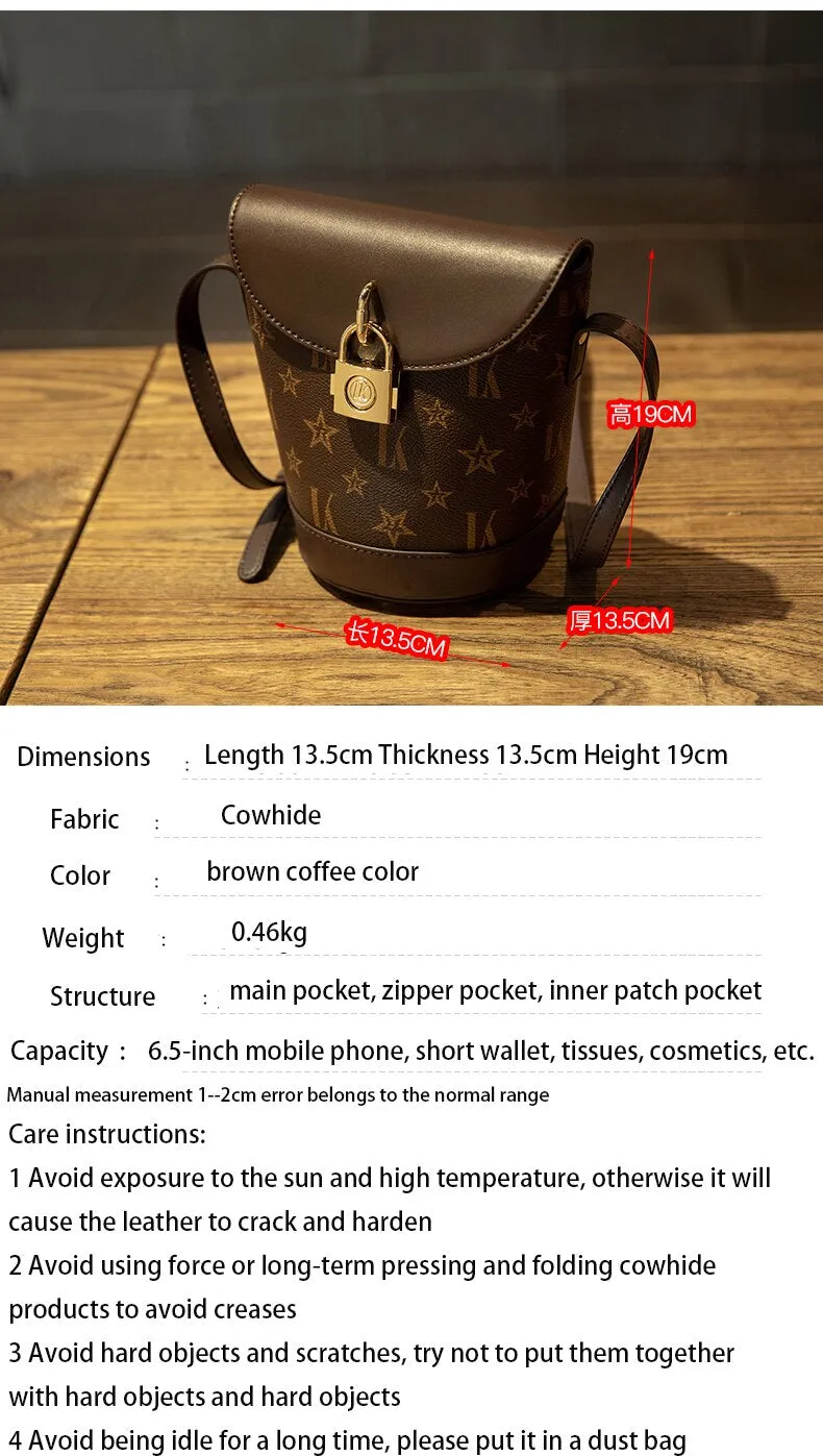 Christmas Gift Women's bag 2021 new luxury leather second generation bucket bag fashion diagonal bag printed shoulder bag all-match small bag