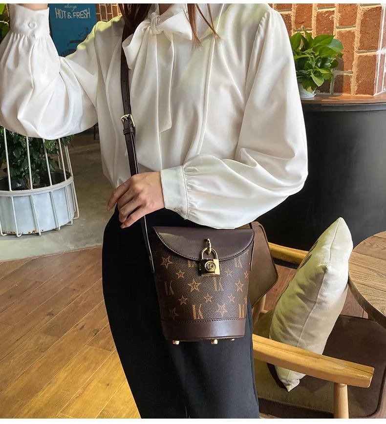 Christmas Gift Women's bag 2021 new luxury leather second generation bucket bag fashion diagonal bag printed shoulder bag all-match small bag