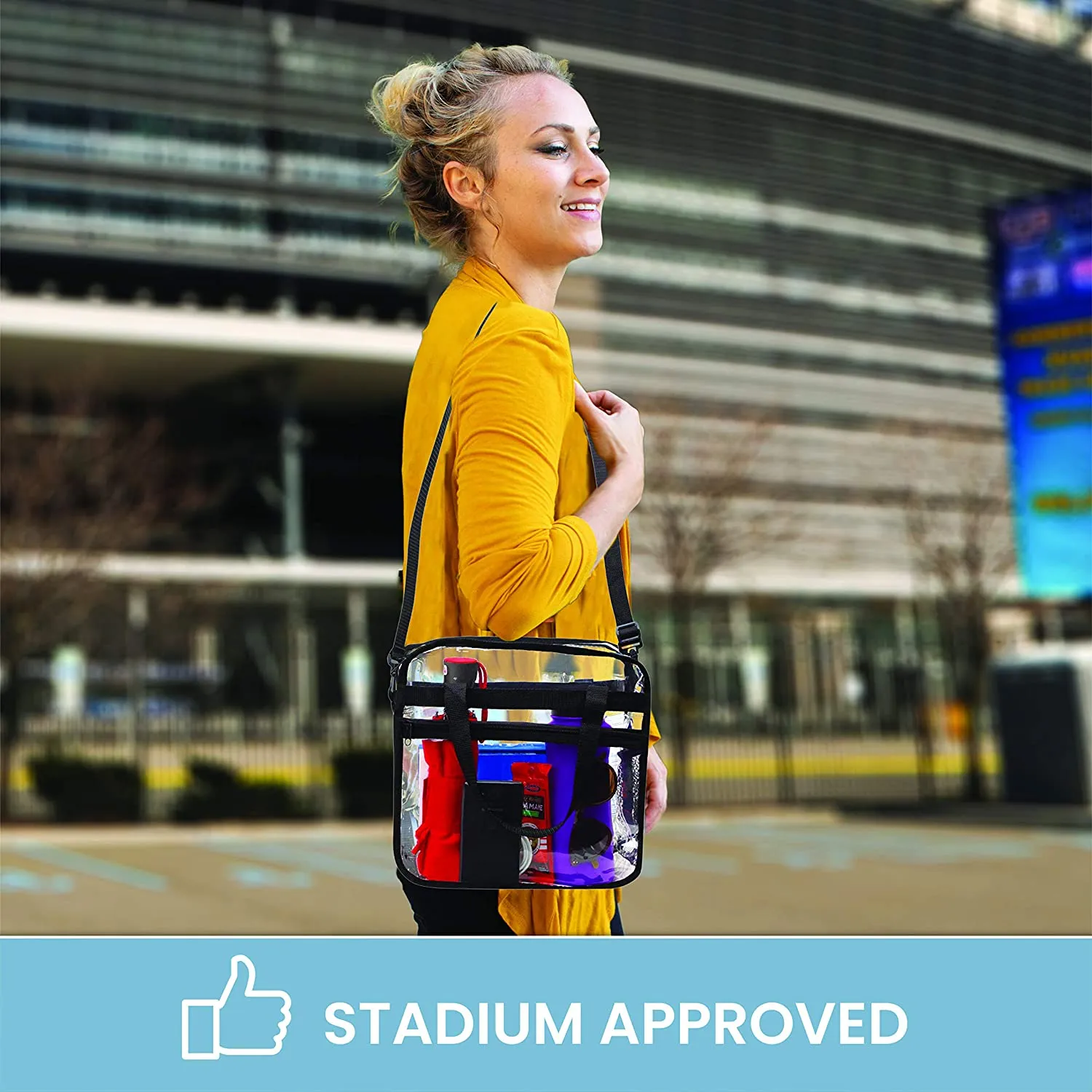 Clear Bag, Stadium Approved With Zipper Closure And Front Pocket, Adjustable Shoulder Strap