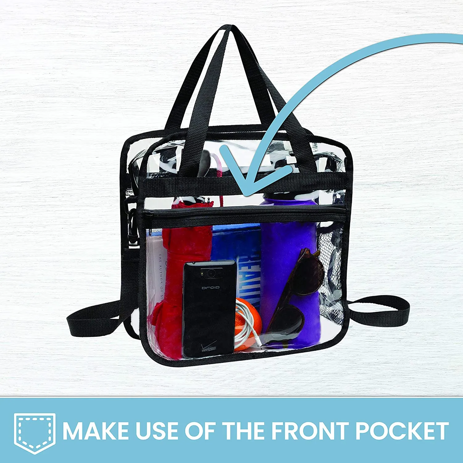 Clear Bag, Stadium Approved With Zipper Closure And Front Pocket, Adjustable Shoulder Strap