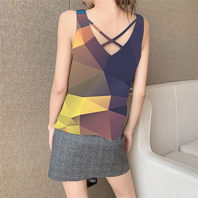 Colorful Tank Top Women Cube Vest Printed Harajuku Vest Print Womens Clothing