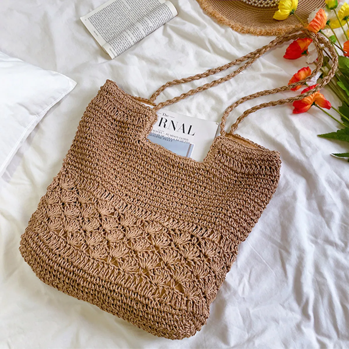 Elena Handbags Large Beach Straw Woven Tote