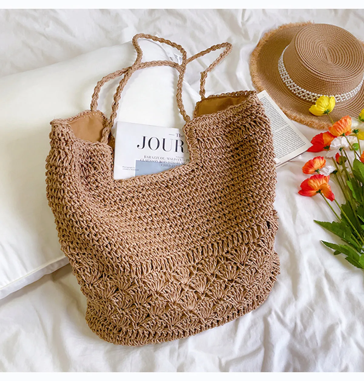 Elena Handbags Large Beach Straw Woven Tote