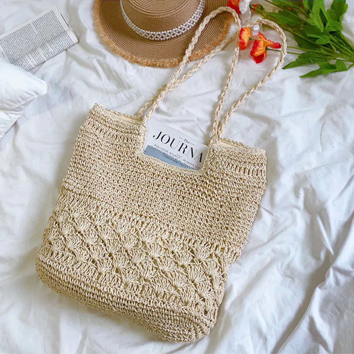 Elena Handbags Large Beach Straw Woven Tote