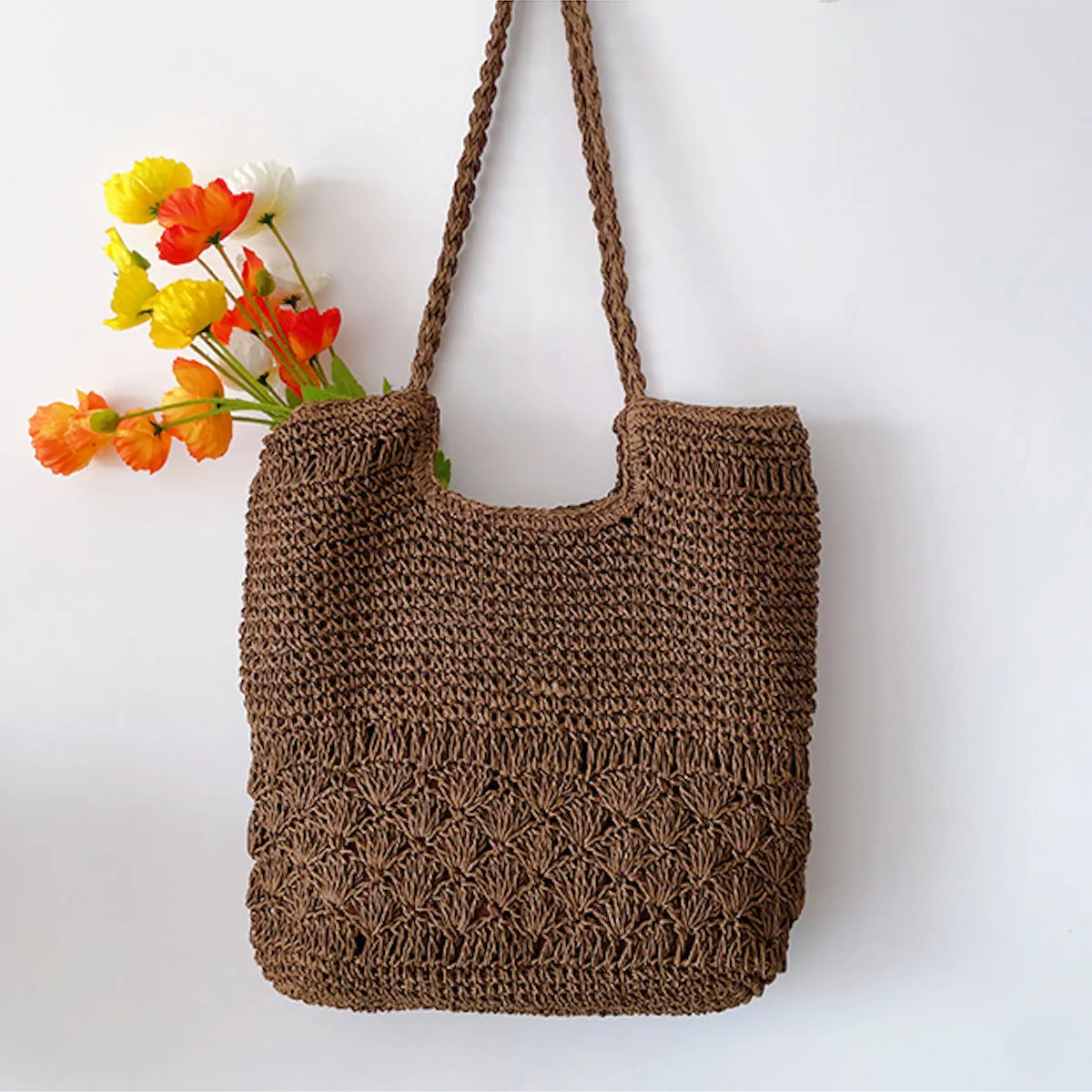 Elena Handbags Large Beach Straw Woven Tote