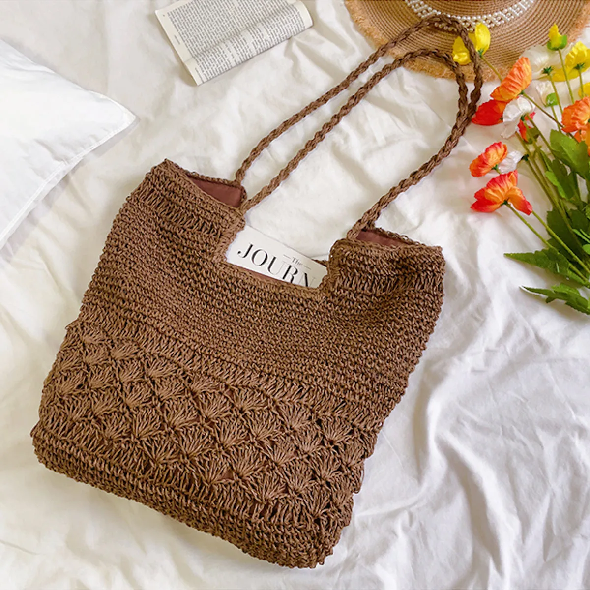 Elena Handbags Large Beach Straw Woven Tote