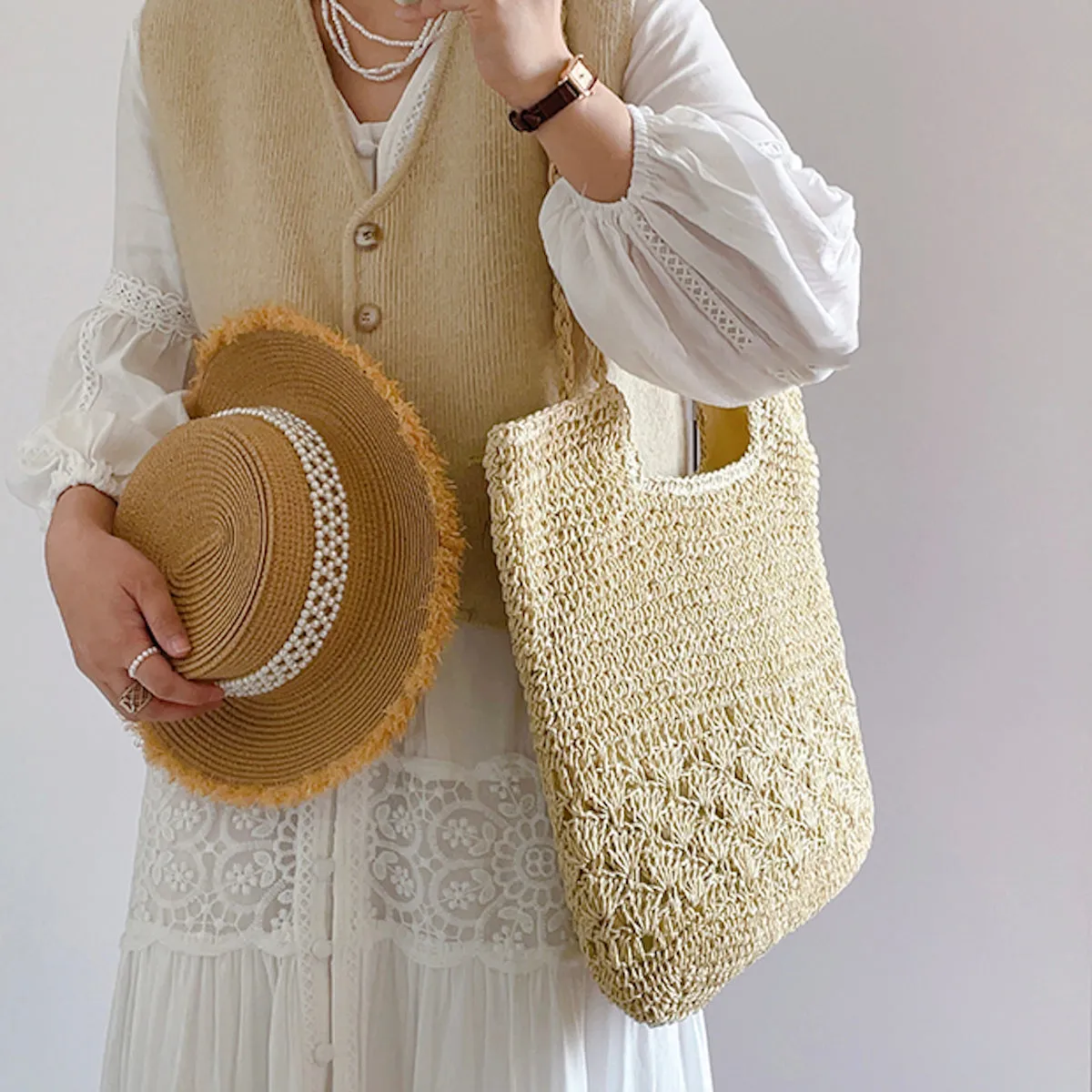 Elena Handbags Large Beach Straw Woven Tote