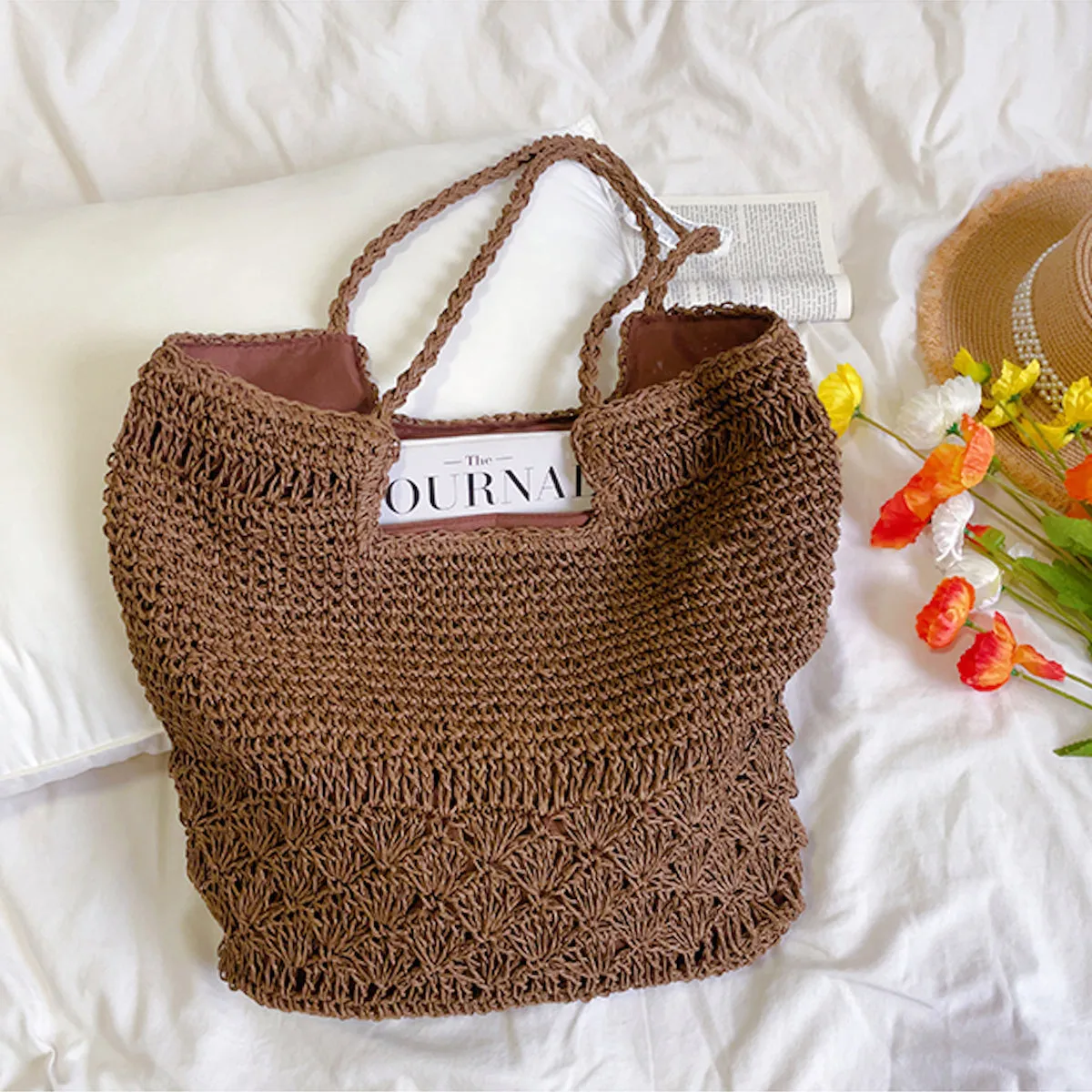 Elena Handbags Large Beach Straw Woven Tote