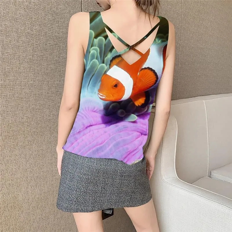 Fish Tank-Top women Colorful Vest Print Animal Anime Clothes Tropical Vest Printed Graffiti Funny Top