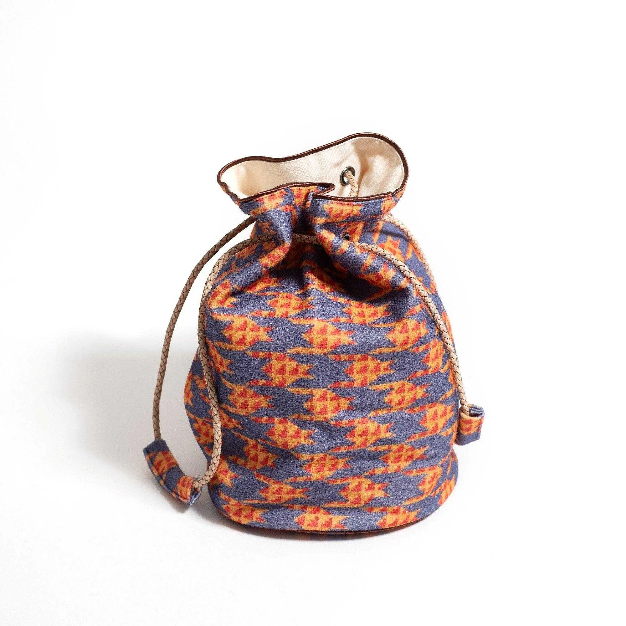 Japanese Printed Wool 'Smithfields' Orange small bucket bag