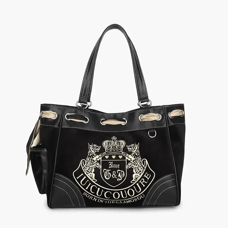 KIylethomasw  Sweet Cool Girls Y2k Bag Women Vintage Embroidery Velvet Shoulder Bag Shopping Handbags Ladies Harajuku Grey Tote Bag