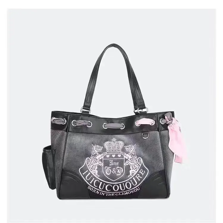 KIylethomasw  Sweet Cool Girls Y2k Bag Women Vintage Embroidery Velvet Shoulder Bag Shopping Handbags Ladies Harajuku Grey Tote Bag