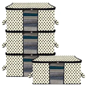 Kuber Industries Underbed Storage Bag | Clothes Storage Organizer | Blanket Cover with Clear Window | Zipper Closure & Handle Cloth Organizer | Dot-Design | Large | Pack of 4 | Cream
