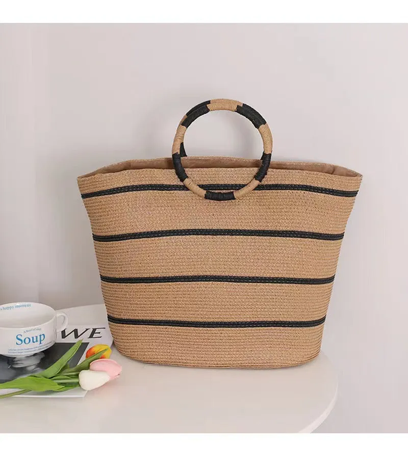 Large Capacity Round Handle Woven Summer Beach Bag