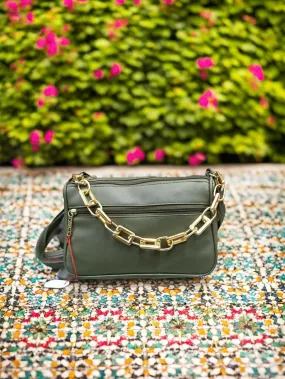 Leather Hand Bag for Women / Girls with gold-plated chain handle