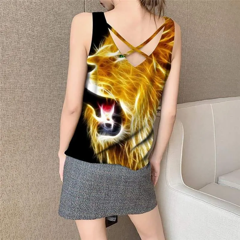 Lion Tank Top Women Animal Sleeveless 3d Anime Vest Print Colorful Funny Top Hip Hop Vest Printed