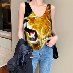 Lion Tank Top Women Animal Sleeveless 3d Anime Vest Print Colorful Funny Top Hip Hop Vest Printed