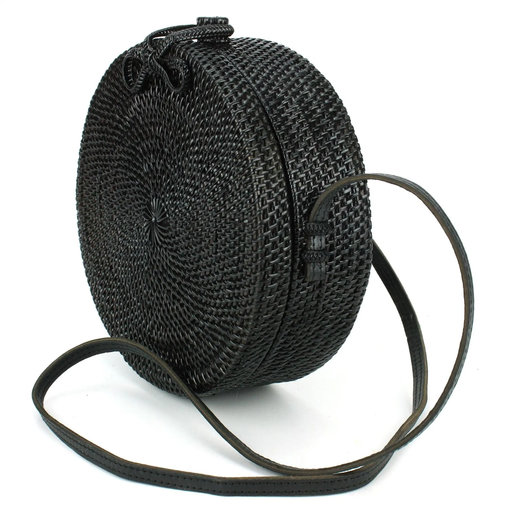 Loud Elephant Handwoven Round Rattan Bag - Black