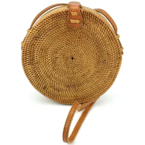 Loud Elephant Handwoven Round Rattan Bag - Brown Snap