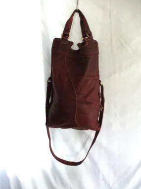 LUCKY BRAND stitched hobo satchel shoulder saddle bag BROWN distressed