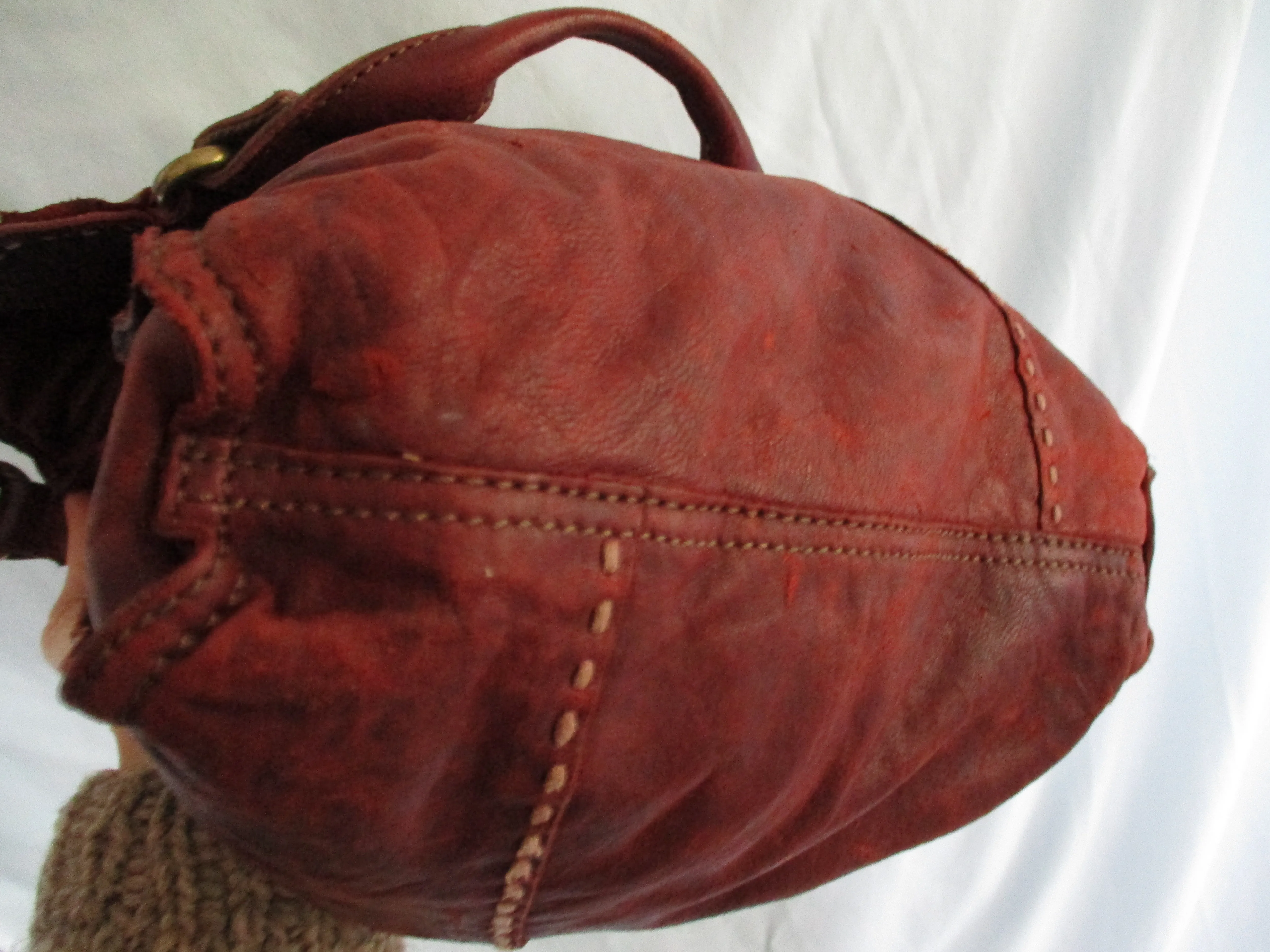 LUCKY BRAND stitched hobo satchel shoulder saddle bag BROWN distressed