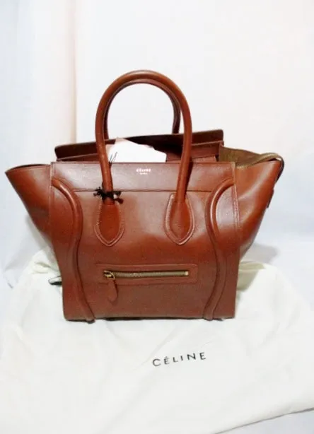 NEW CELINE PARIS MINI LUGGAGE CARAMEL BROWN Leather Tote Bag NWT