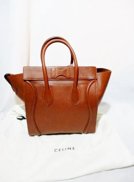 NEW CELINE PARIS MINI LUGGAGE CARAMEL BROWN Leather Tote Bag NWT