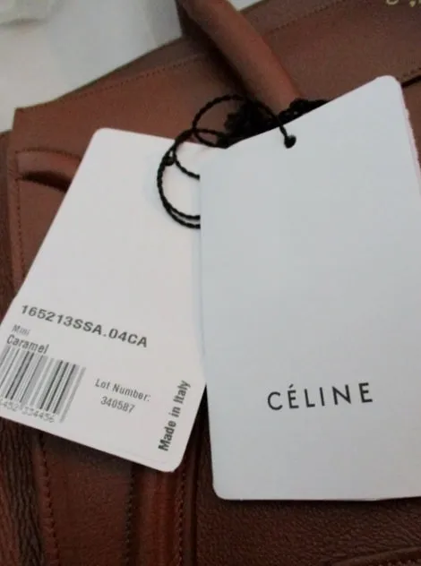 NEW CELINE PARIS MINI LUGGAGE CARAMEL BROWN Leather Tote Bag NWT