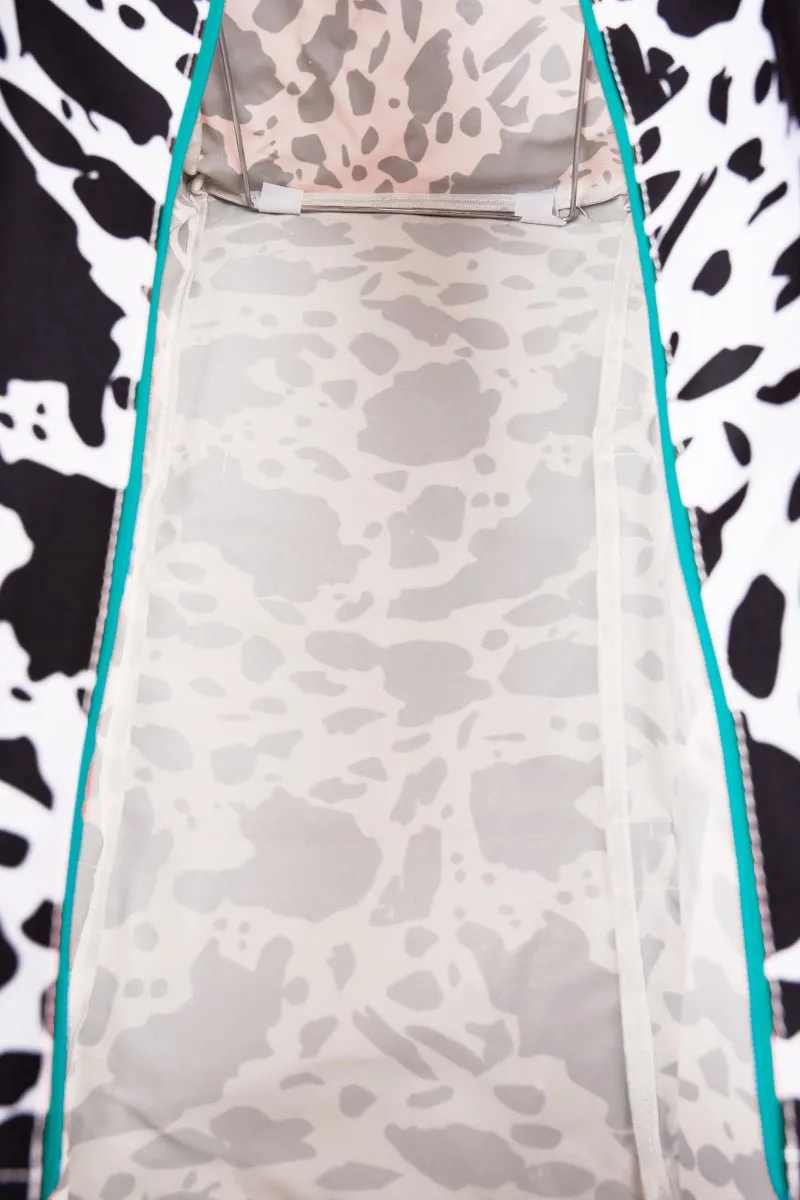 NGIL Deja Moo with Turquoise Trim Collapsible Double Haul-It-All Basket with Mesh Pockets and Lid