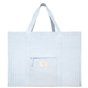 powder blue stripe overnighter tote