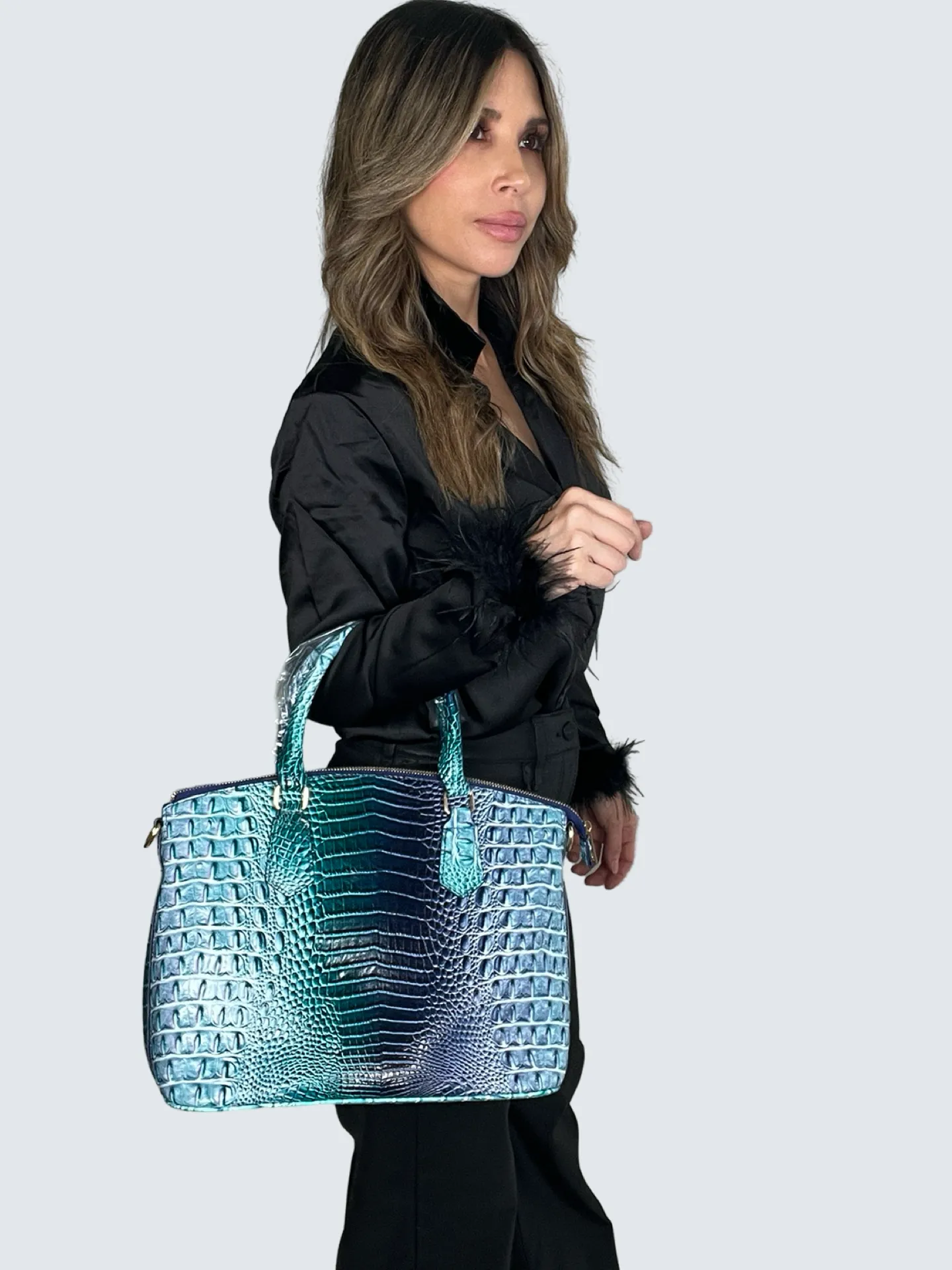 Vegan Leather Crocodile Print Handbag