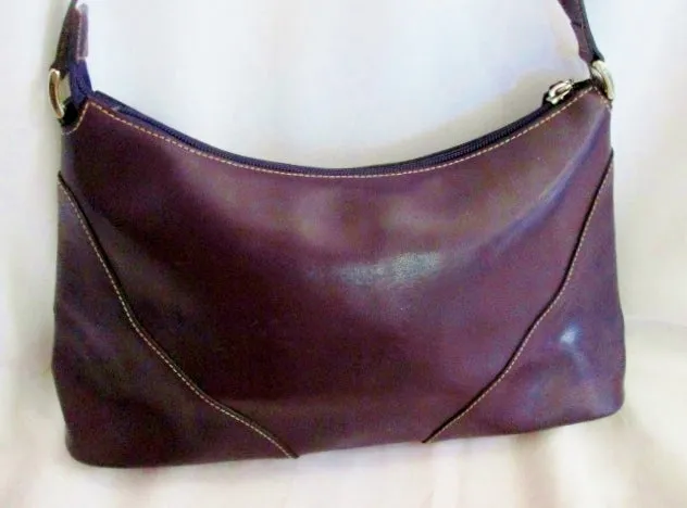 VERA PELLE ITALY LEATHER hobo satchel shoulder bag purse PURPLE VIOLET EGGPLANT