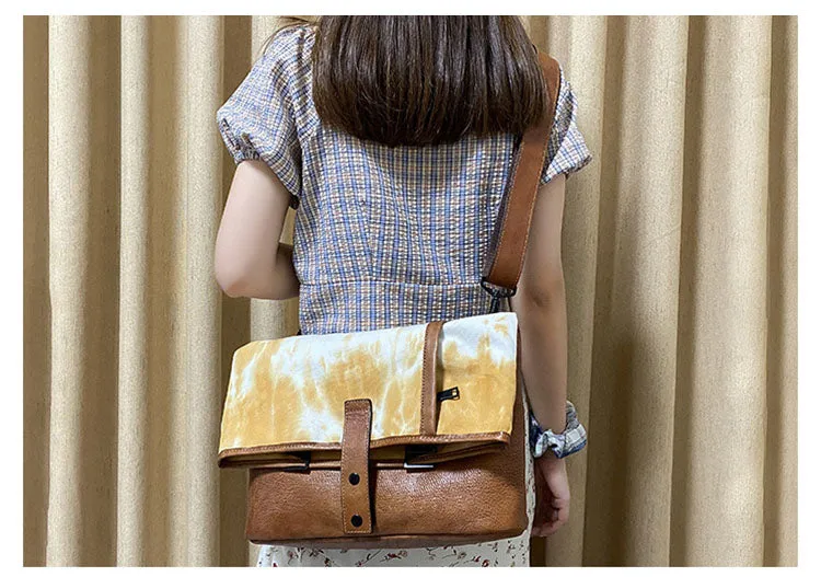 Vintage Womens Canvas And Leather Shoulder Tote Bag Crossbody Purse For Women