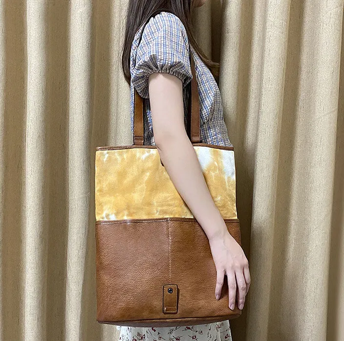Vintage Womens Canvas And Leather Shoulder Tote Bag Crossbody Purse For Women